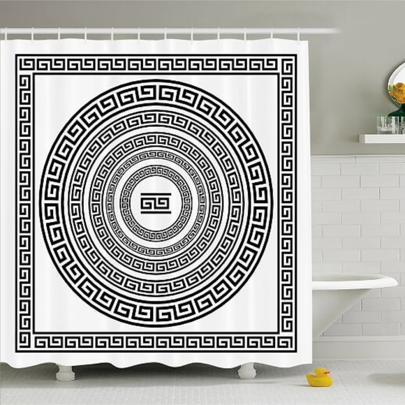 Shower Curtain Greek Key Border Print - Picture 1 of 5